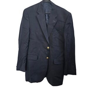 Chaps Mens Navy Blue Pure New Wool Blazer Gold Crest Buttons 2-Button